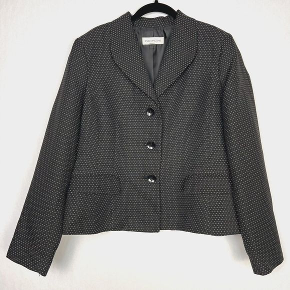 Evan Picone Short Blazer Womens 16 Black Polka Dot Midi Lined Career Jacket - Picture 1 of 14